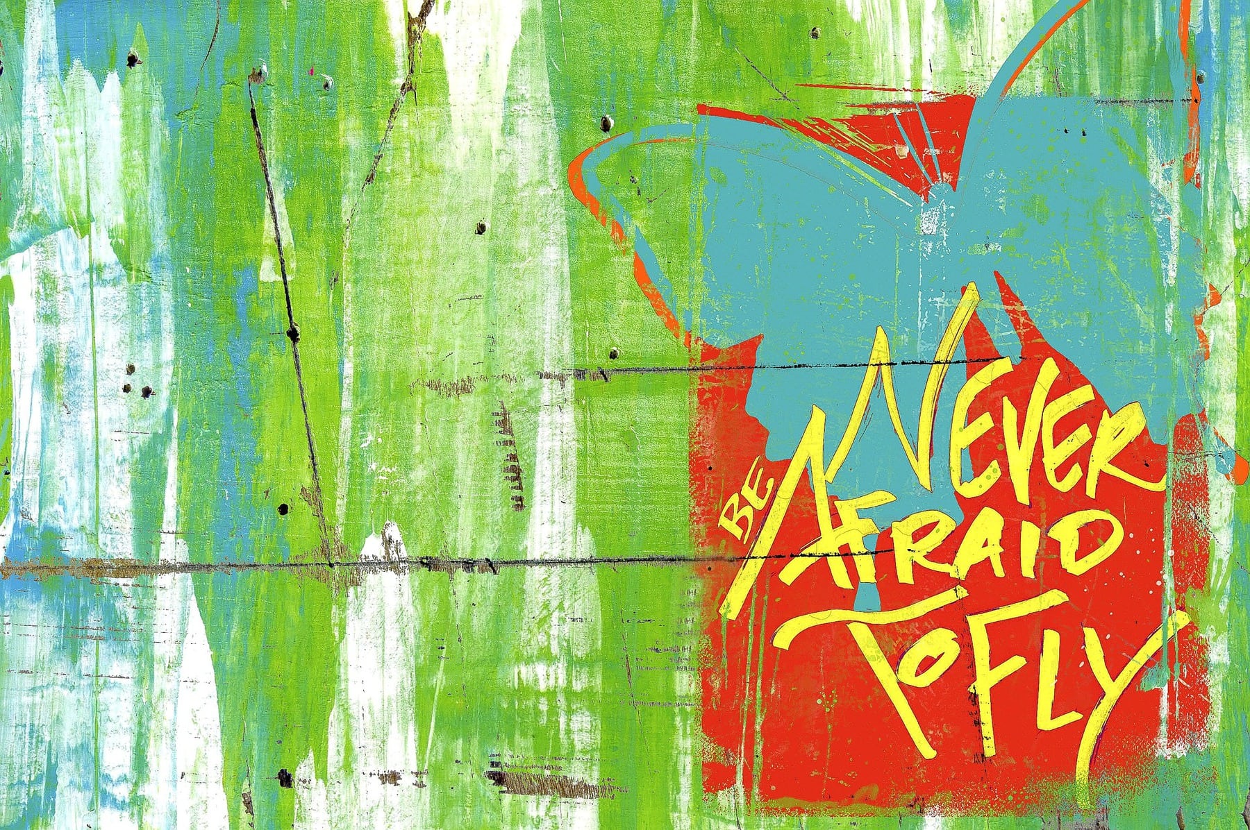 butterfly image on wall with caption never afraid to fly